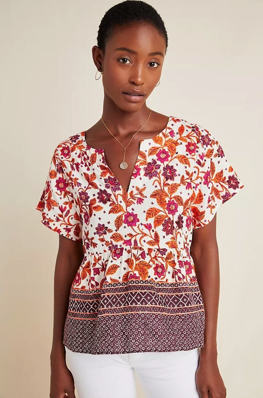 ANTHROPOLOGIE x MAEVE Taissa Blouse Orange Floral Autumnal Sz M NWT $90 {3J21}